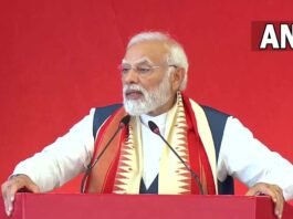 Indian Prime Minister Narendra Modi speaking at Sri Madhusudana Sai Medical Science and Research Institute inauguration in Chikkaballapur