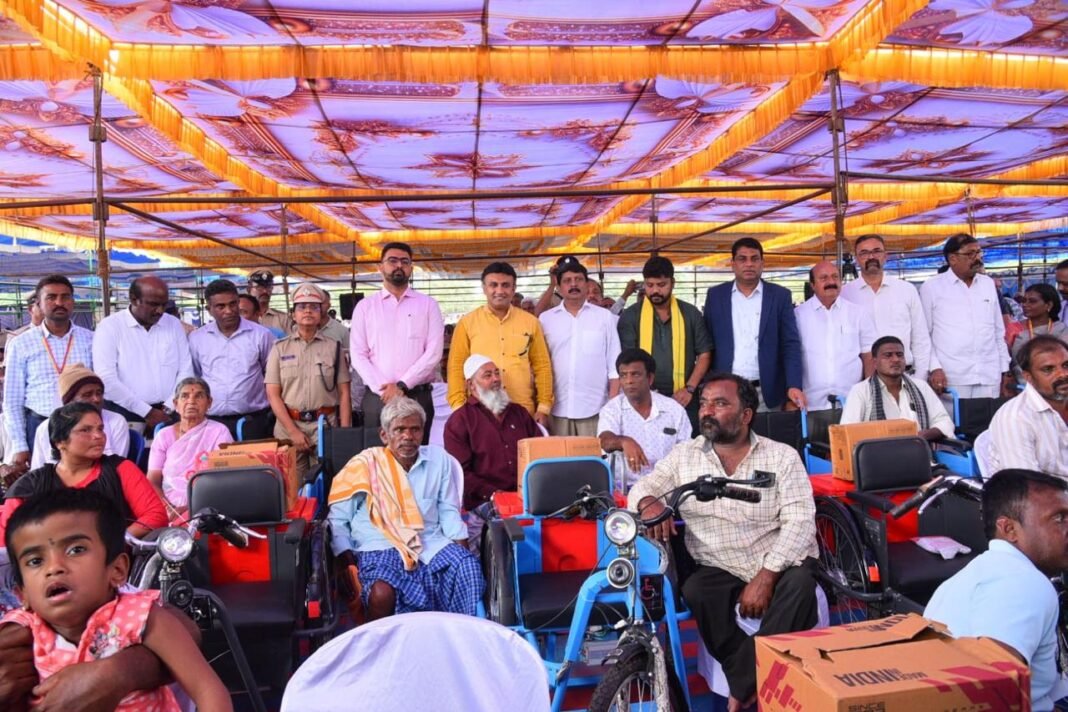 Tricycle and hearing aid distribution senior citizens disabled beneficiaries Chikkaballapur